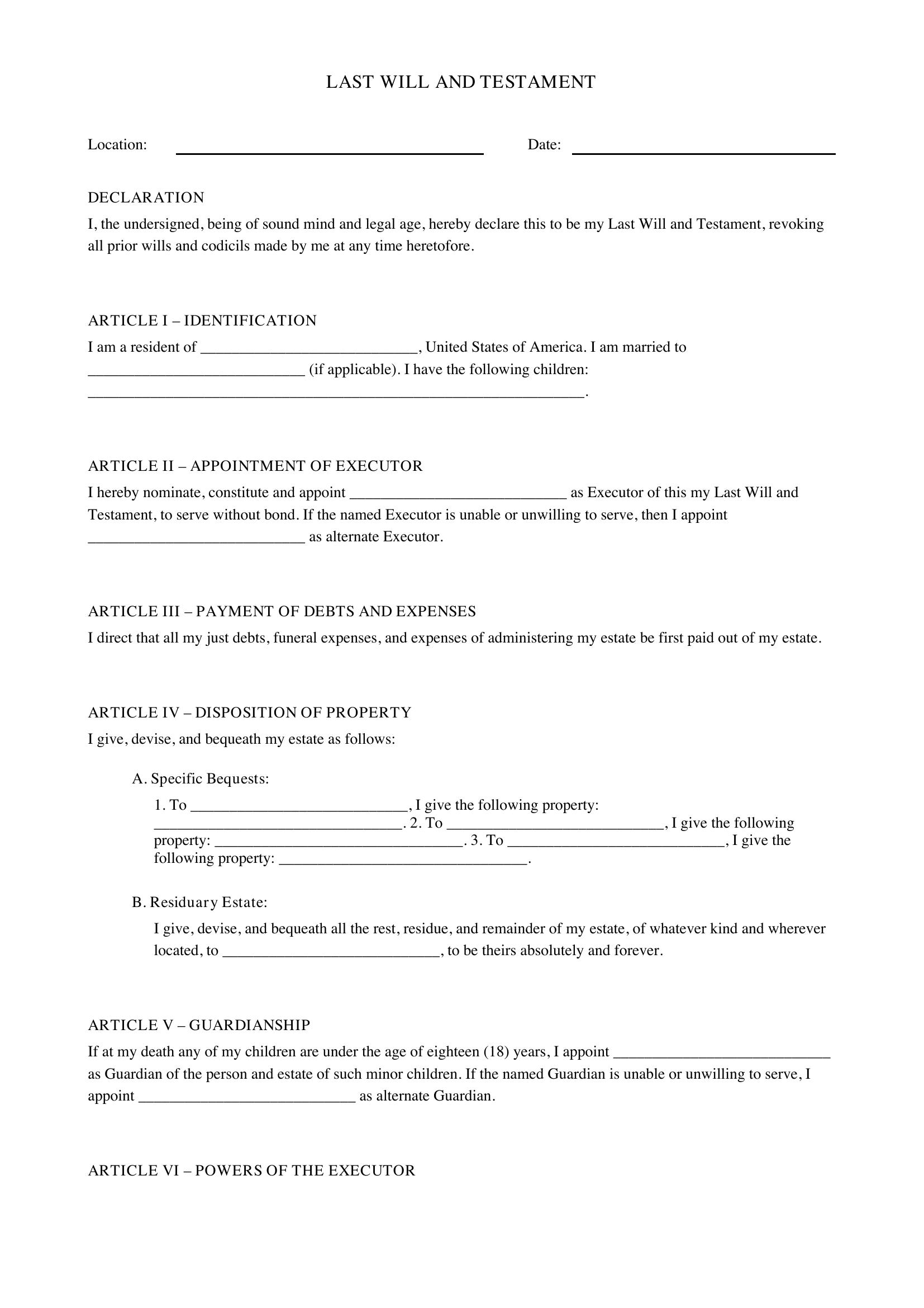 Will And Estate Planning Template