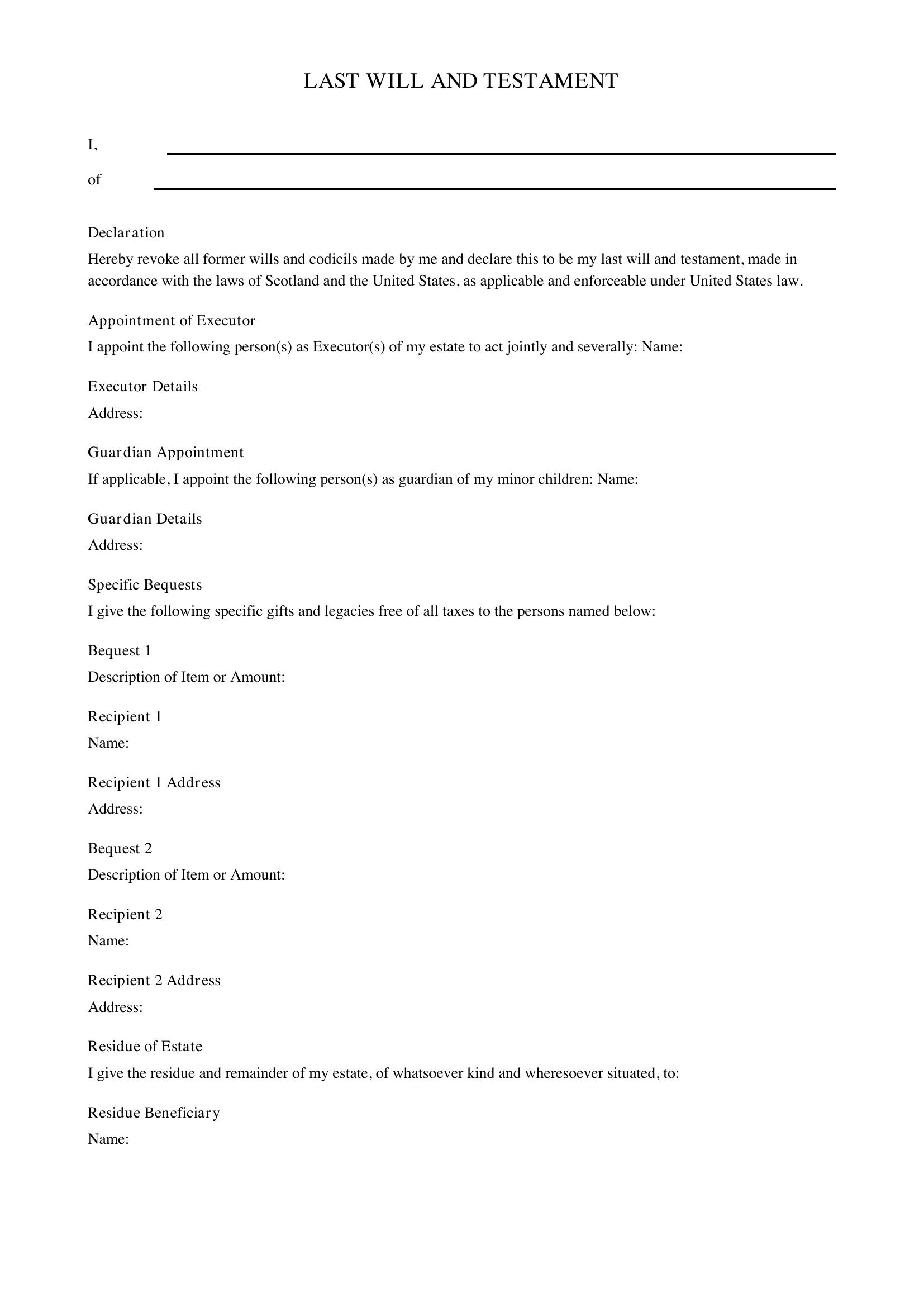 Will Template Scotland